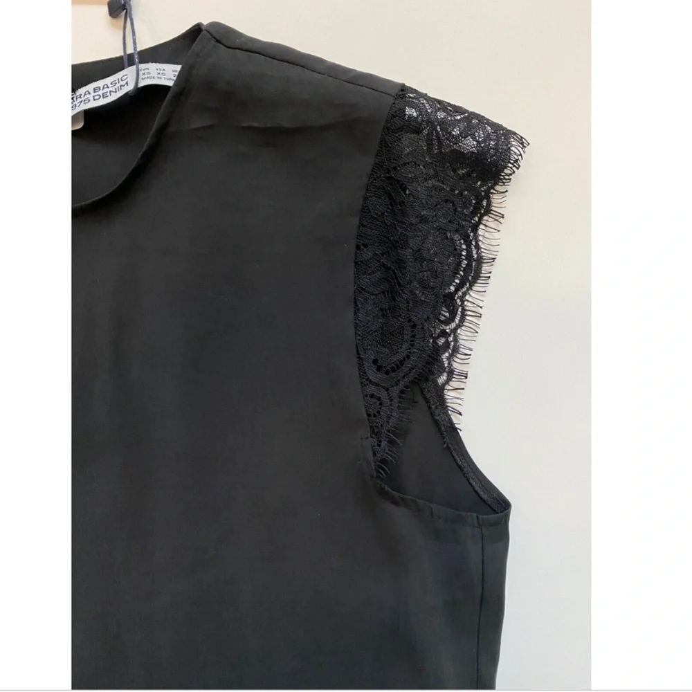 🚫SOLD🚫 ZARA XS Sleeveless Open Back Matte Black Top Shirt Blouse - Picture 3 of 6